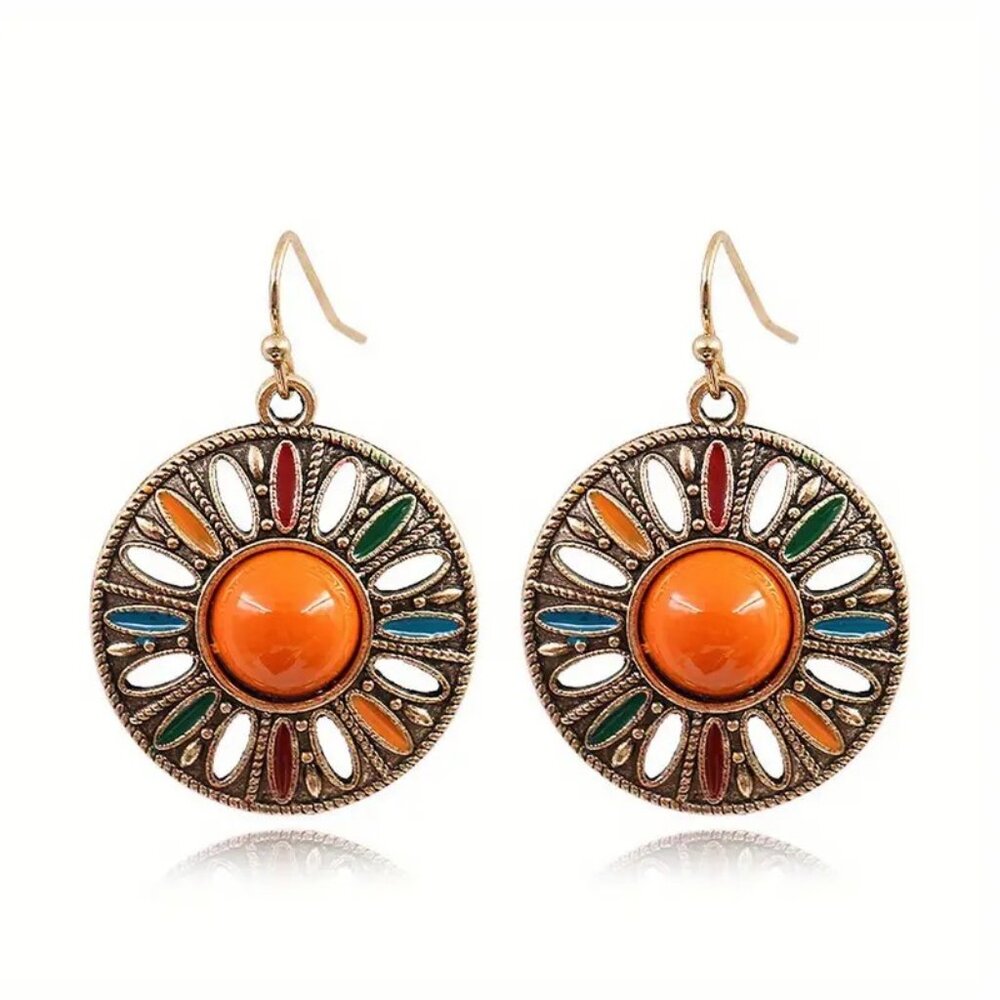 NEW Retro Round Geometric Boho Dangle Earrings